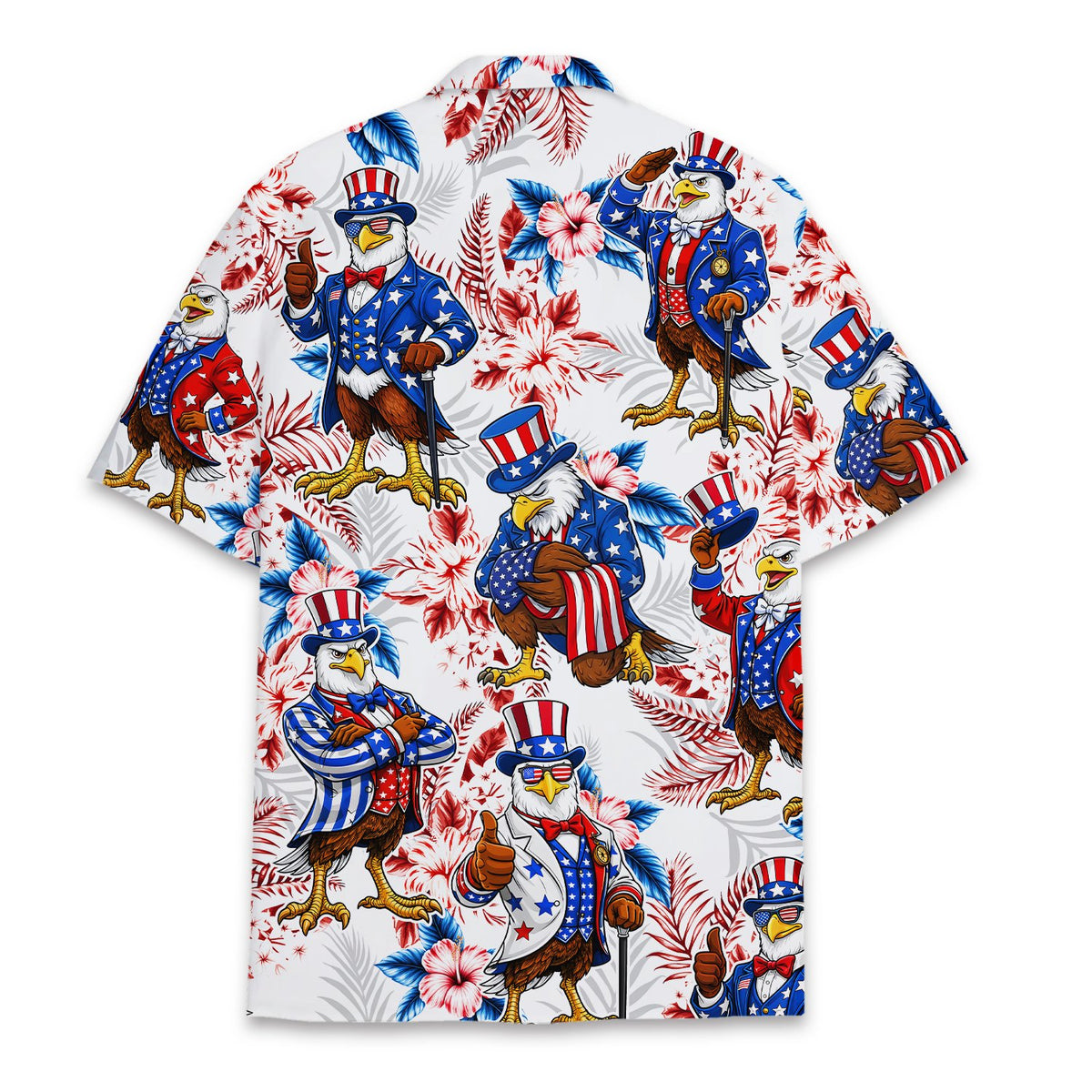 Back view of the Uncle Sam eagle patriotic hawaiian shirt