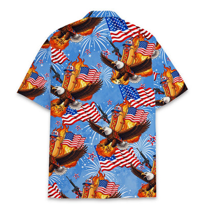 Back view of the patriotic hawaiian shirt with eagle and flame print