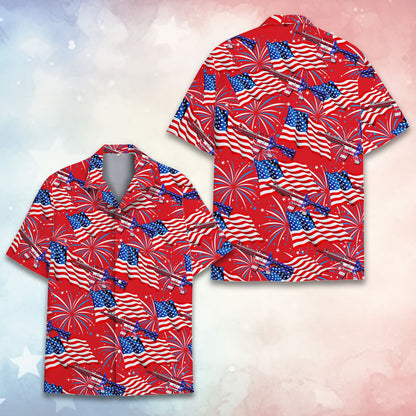 Alternate front view of the red patriotic hawaiian shirt for family matching