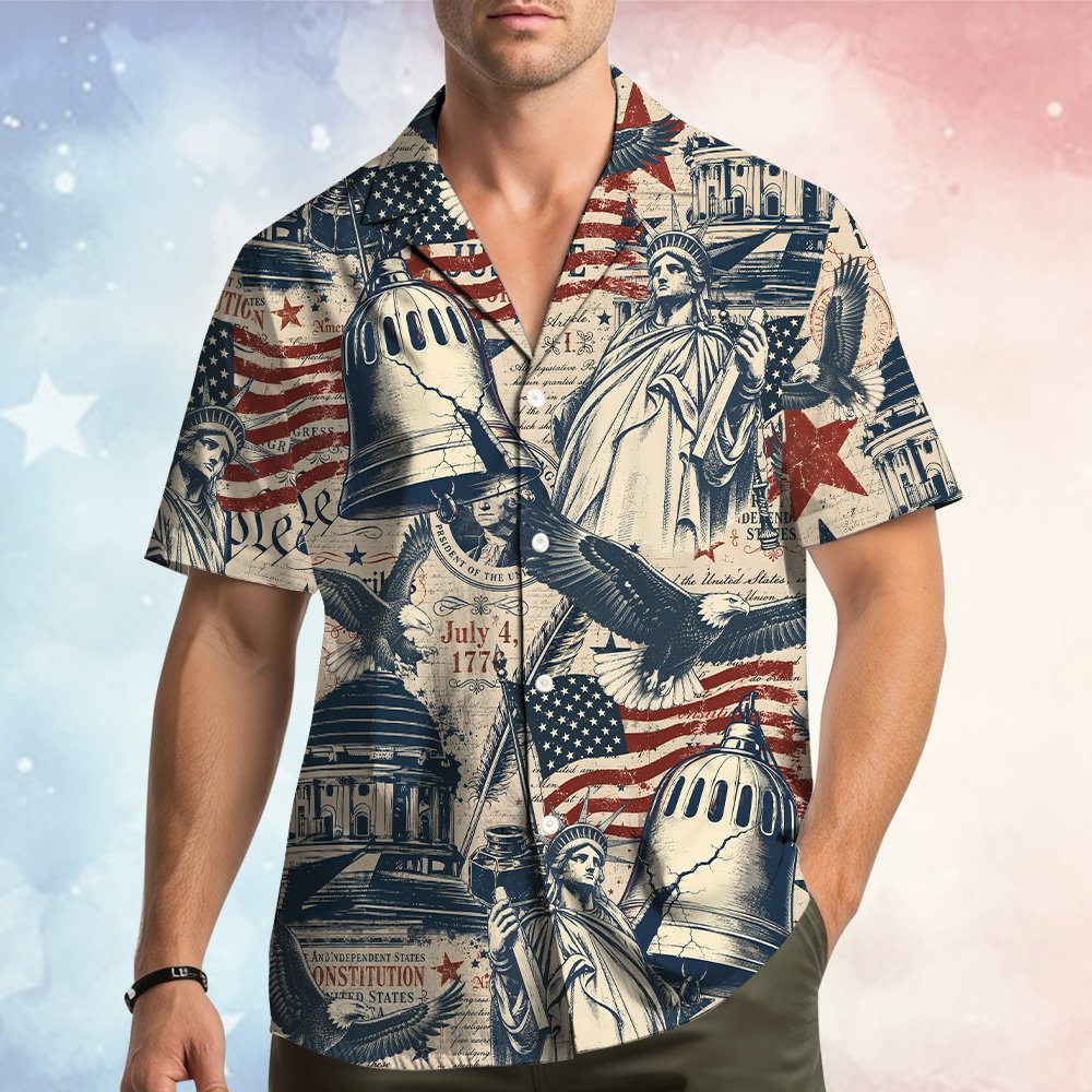 Front view of the matching family Hawaiian shirt, alternate angle