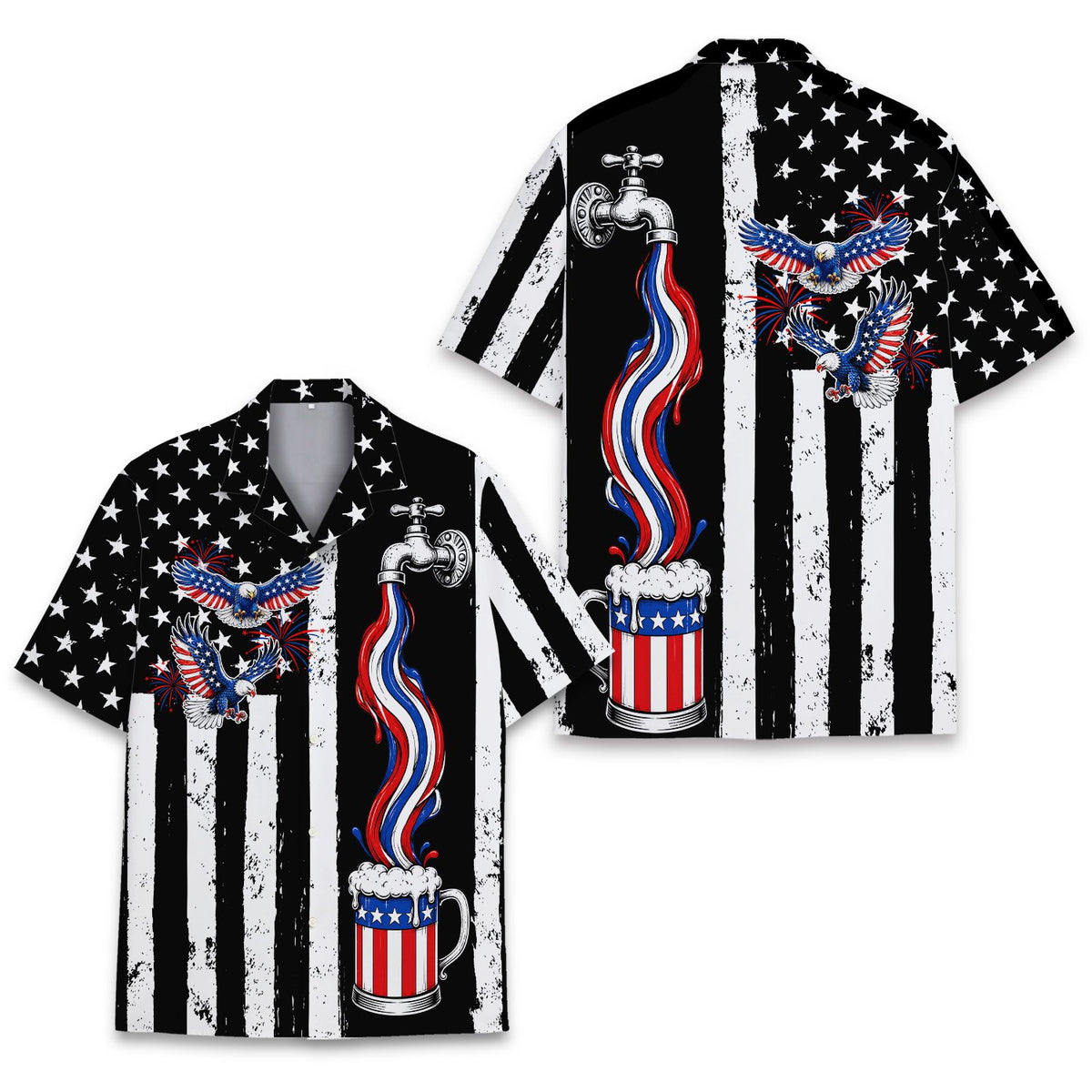 Fourth of July matching family hawaiian shirt, front view