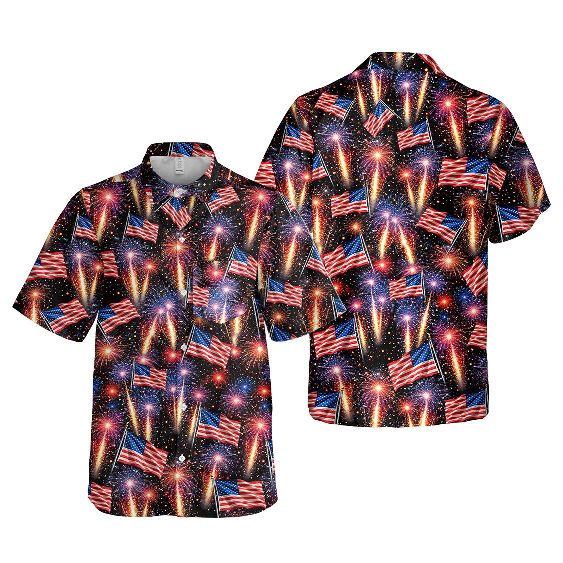 Another front view of the patriotic Hawaiian shirt