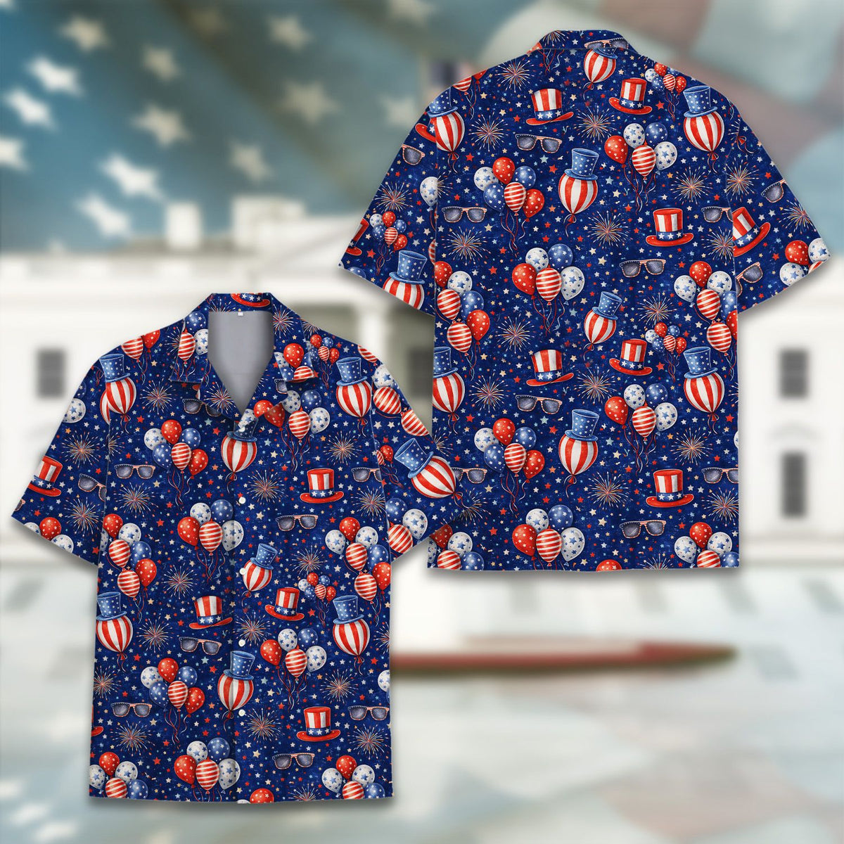 Another front view of the patriotic matching family hawaiian shirt