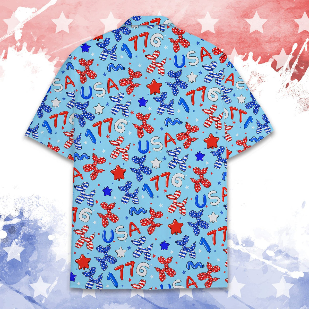 Another close-up front view of the matching family hawaiian shirts patriotic design
