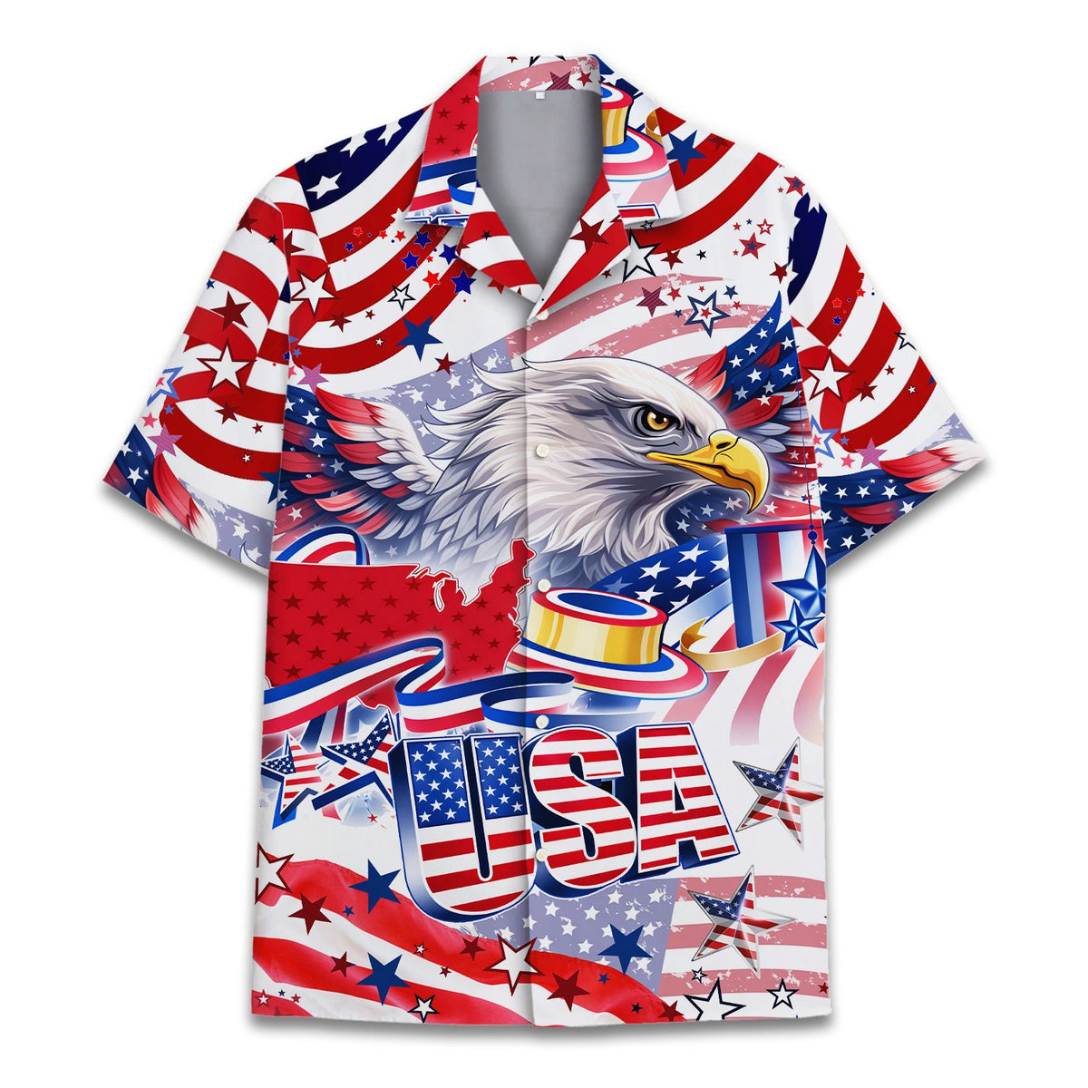 Another front view of the patriotic eagle button-down shirt