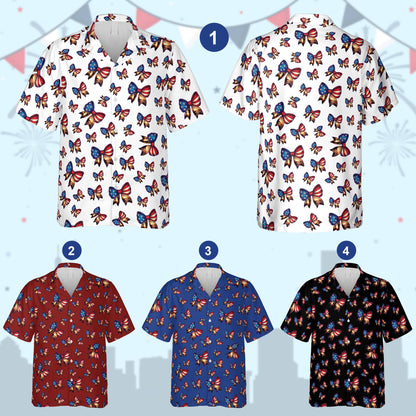Multicolor matching family hawaiian shirt with patriotic bow pattern