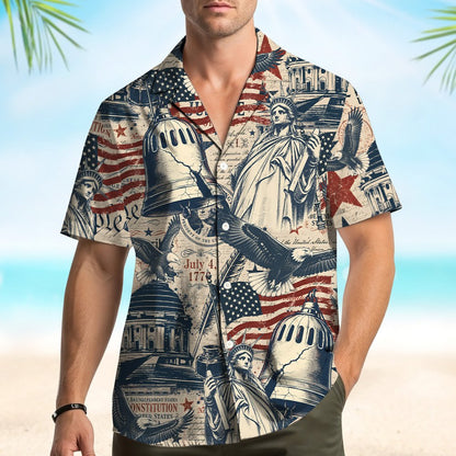 Front view of the patriotic Hawaiian shirt, alternate angle