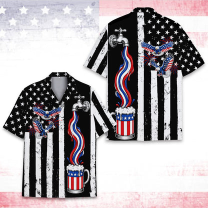 Adult patriotic hawaiian shirt showing distressed flag details, front view