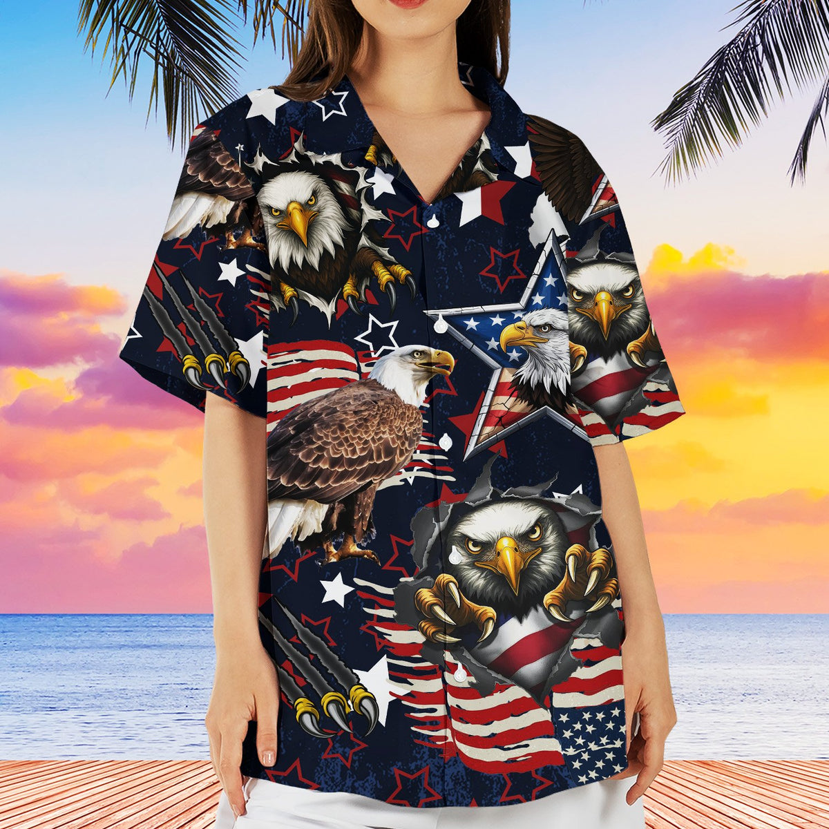 Another front view of the patriotic hawaiian shirt for Fourth of July
