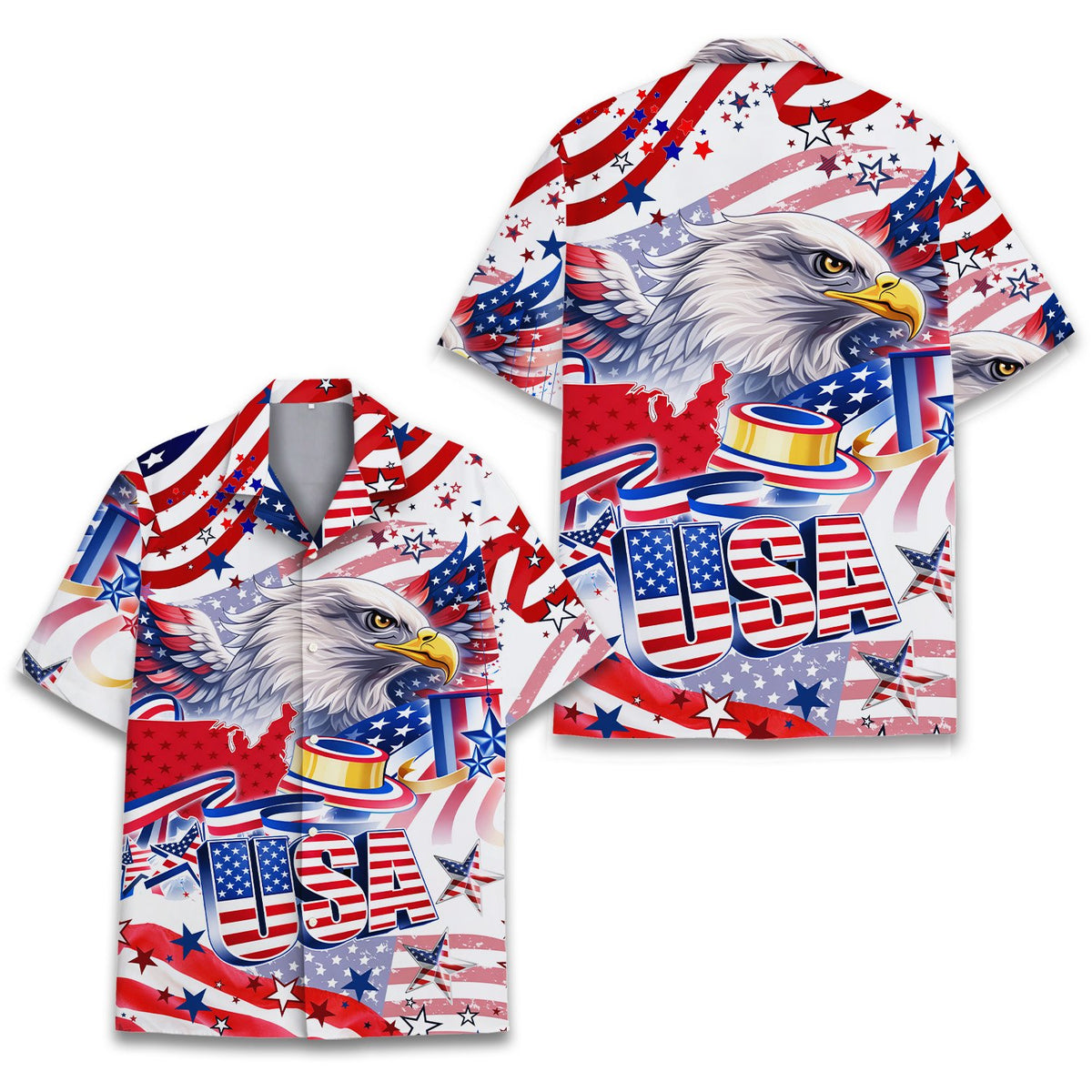 Front view of the polyester patriotic matching family hawaiian shirt