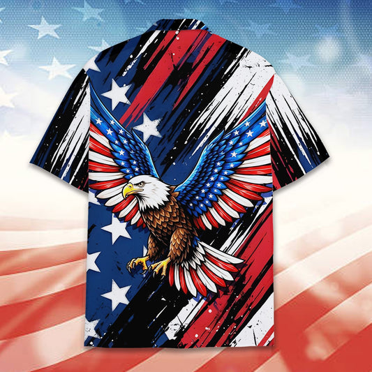 Patriotic hawaiian shirt with bald eagle and stars and stripes design, main view
