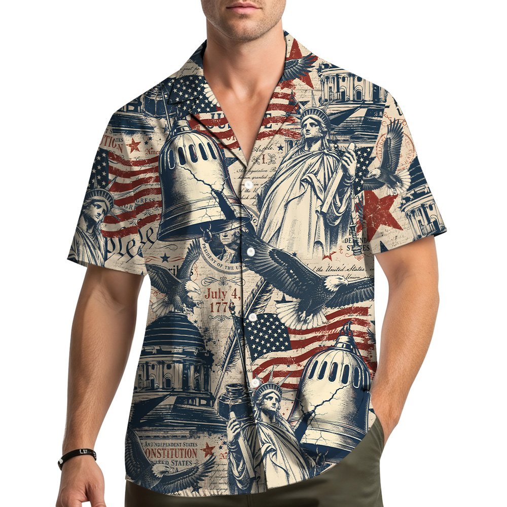 Vintage patriotic montage Hawaiian shirt, main view