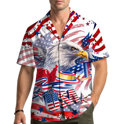 Patriotic hawaiian shirt with bald eagle and American flag motifs, main view