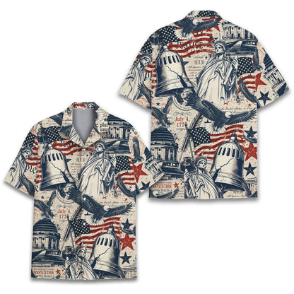 Lifestyle view of the family matching patriotic Hawaiian shirt