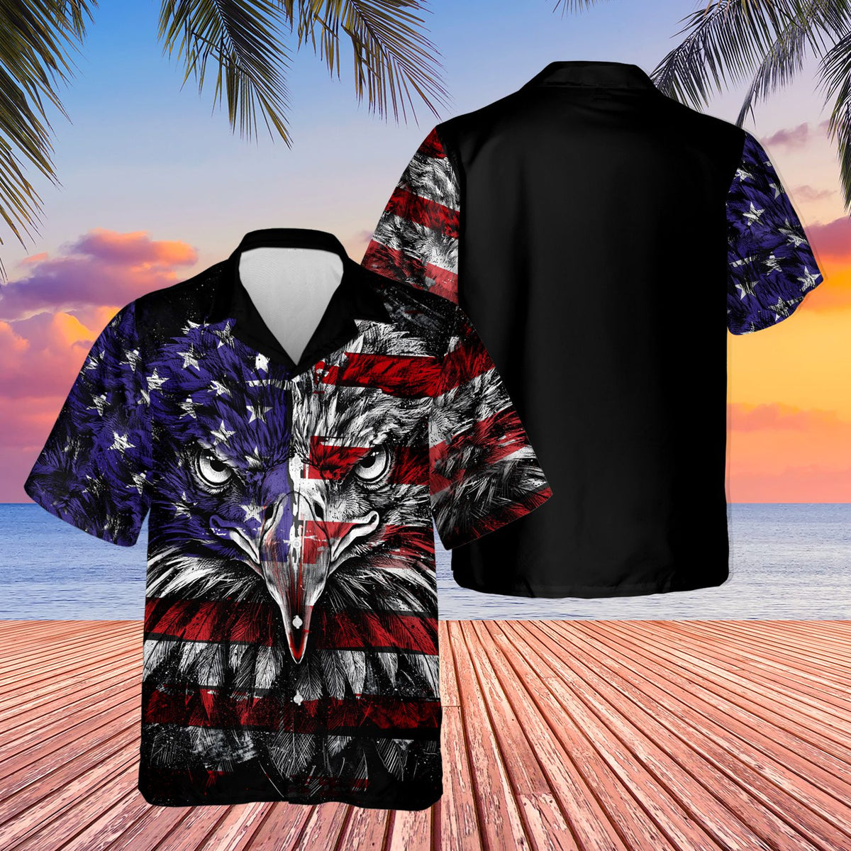 Third lifestyle view of the matching family hawaiian shirt
