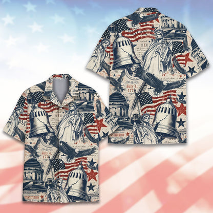 Another lifestyle view of the Fourth of July Hawaiian shirt