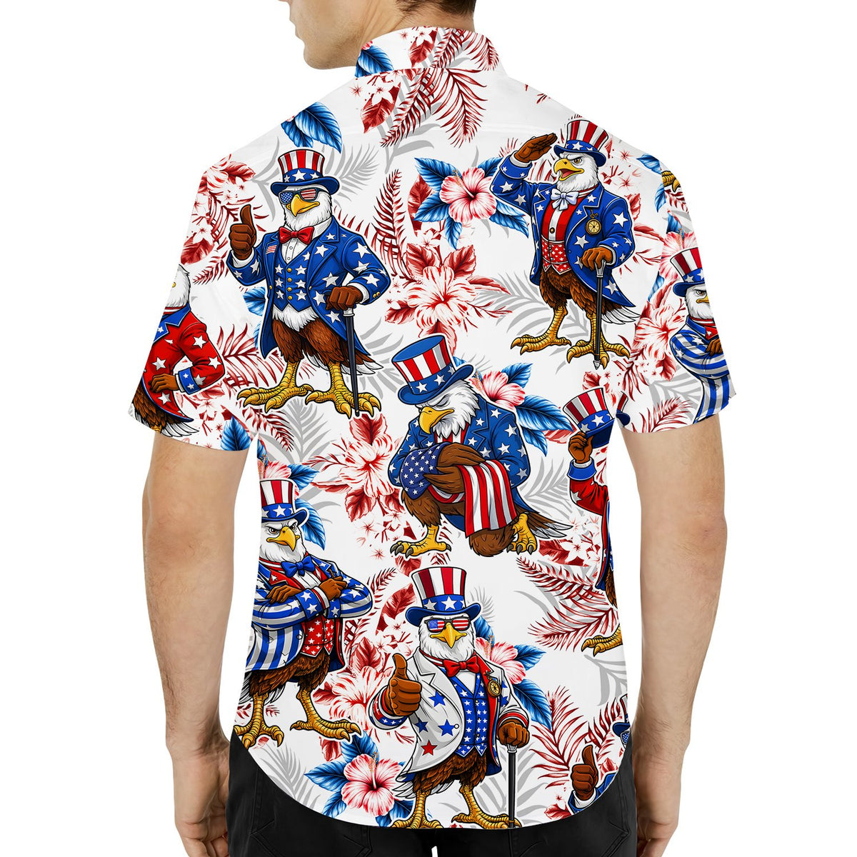 Third lifestyle view showing the patriotic hawaiian shirt during a summer celebration