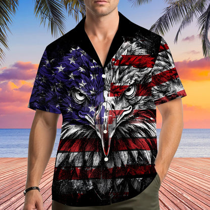 Fifth lifestyle view of the black patriotic hawaiian shirt