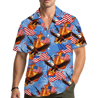 Lifestyle view of matching family hawaiian shirts at a summer event