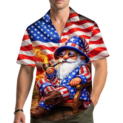 Man wearing the patriotic hawaiian shirt outdoors in a lifestyle setting