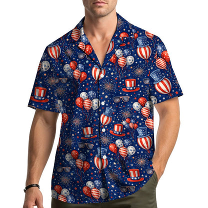 Lifestyle view of the patriotic Fourth of July hawaiian shirt being worn