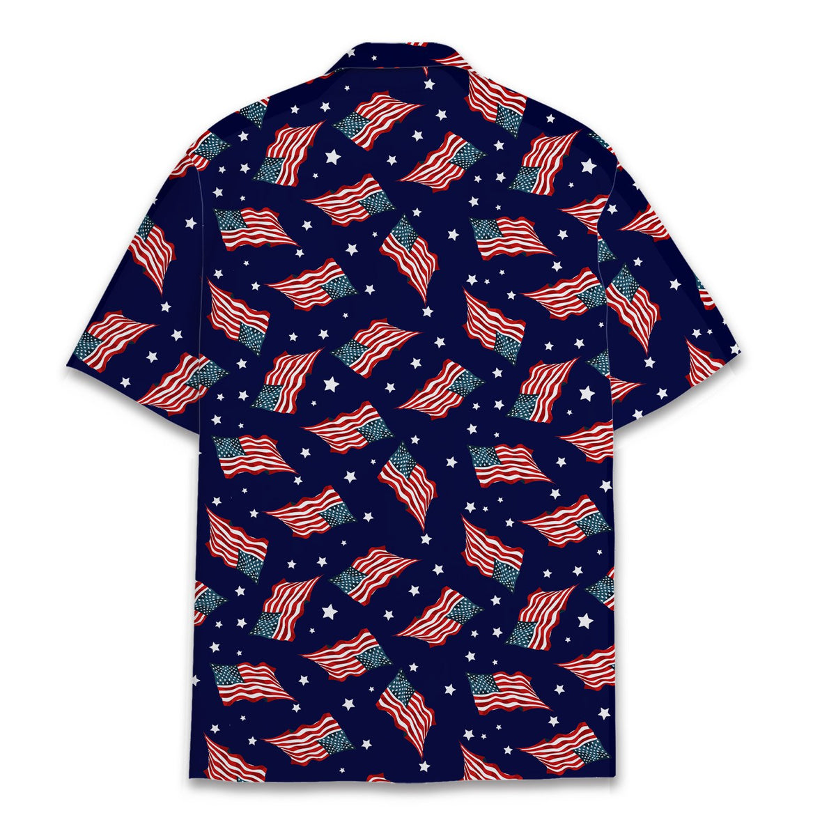 Back view of the matching family hawaiian shirt in navy blue