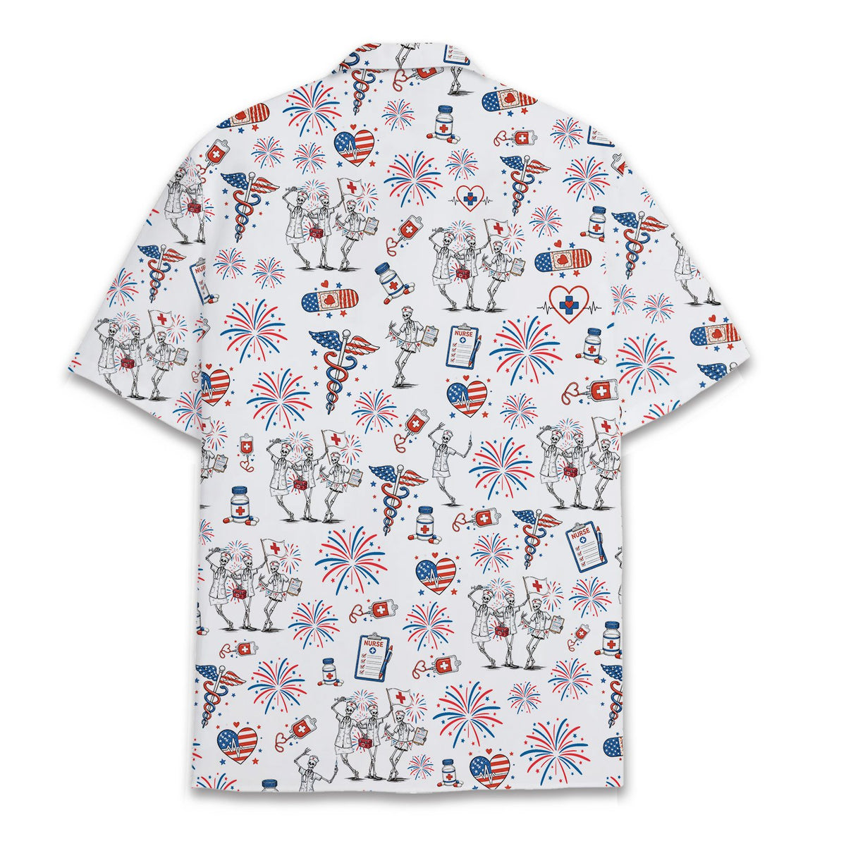 Back view of the patriotic nurse hawaiian shirt