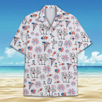 Another front view of the white patriotic hawaiian shirt