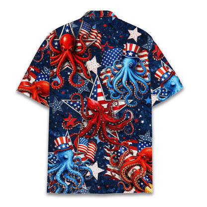 Back view of the patriotic octopus hawaiian shirt