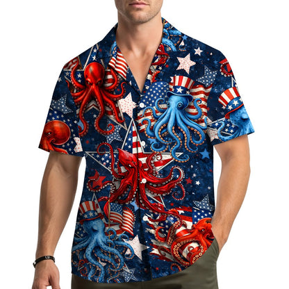 Lifestyle view of the family wearing matching family hawaiian shirts outdoors