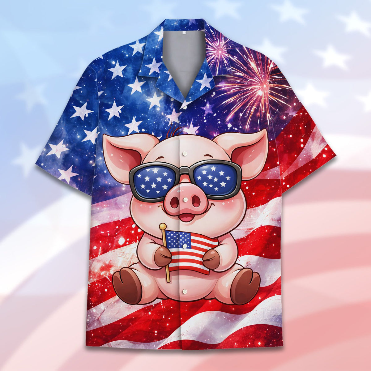 Another front view showcasing the starry sky pattern on the hawaiian shirt
