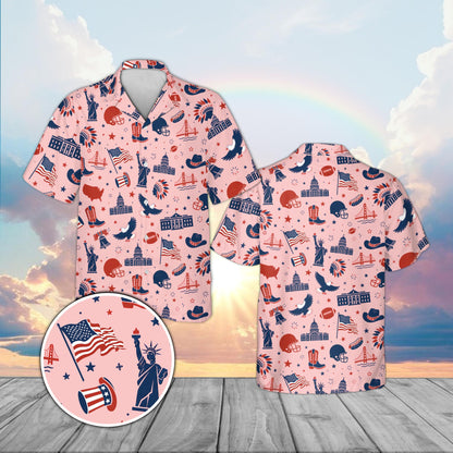 Pink patriotic matching family hawaiian shirt, front view