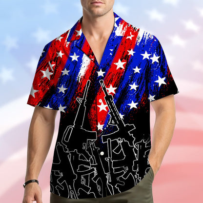 Additional front view of the patriotic rifles hawaiian shirt