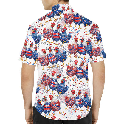 Back view of the patriotic rooster hawaiian shirt