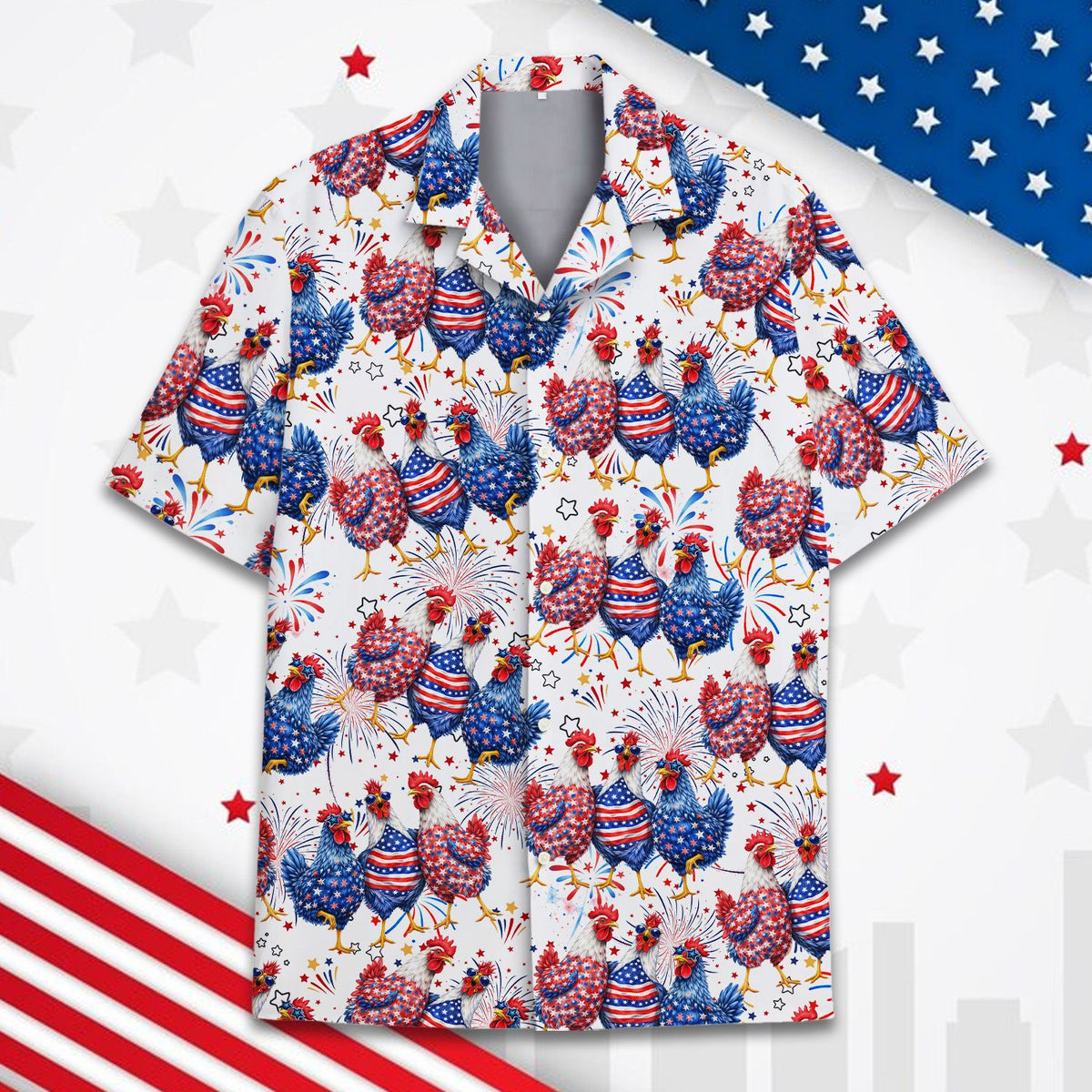Another styled front view of the holiday hawaiian shirt