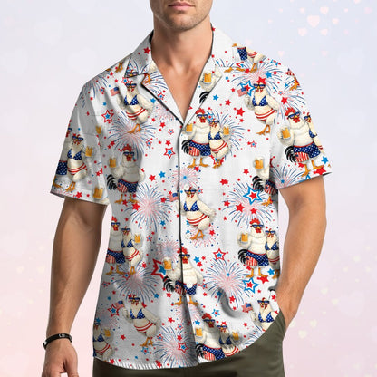 Another lifestyle view of the Fourth of July matching family hawaiian shirt