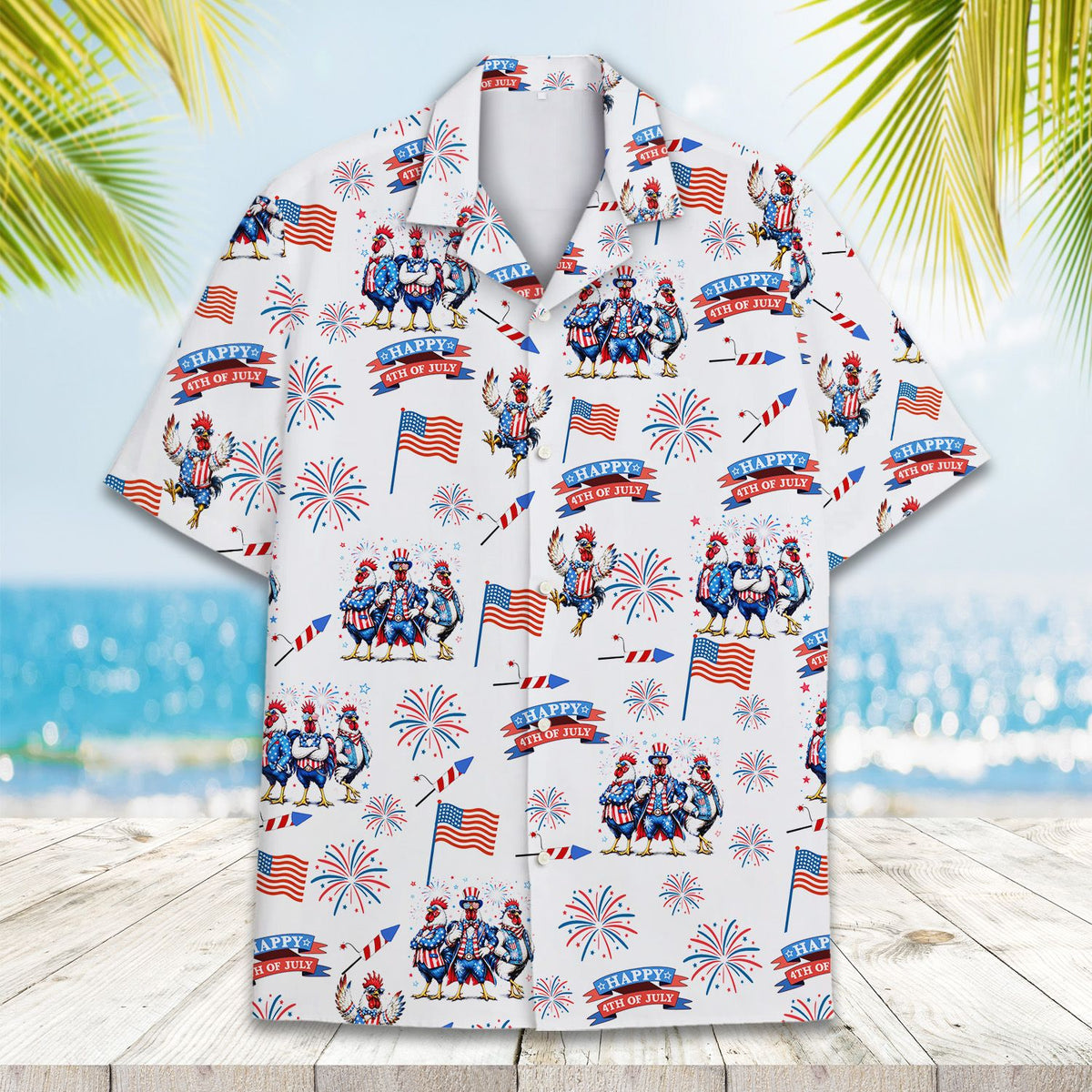 Family matching outfits patriotic hawaiian shirt, front view