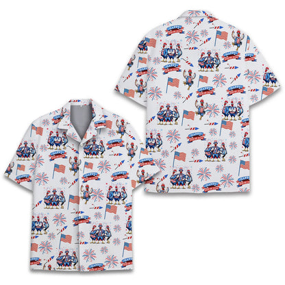 Patriotic roosters hawaiian shirt holiday design, front view