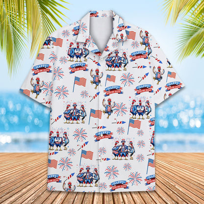 Matching family hawaiian shirts featuring patriotic roosters, main view