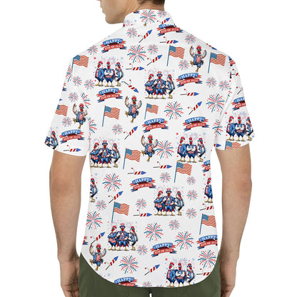 Another lifestyle view of the patriotic roosters hawaiian shirt on family