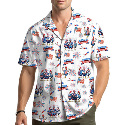 Lifestyle view of the patriotic roosters hawaiian shirt