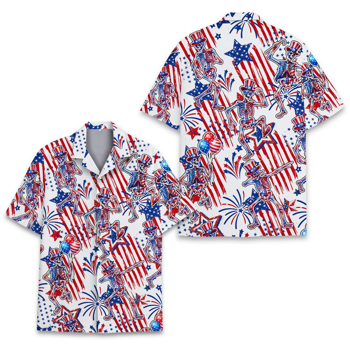Matching family patriotic skeletons hawaiian shirt, main view