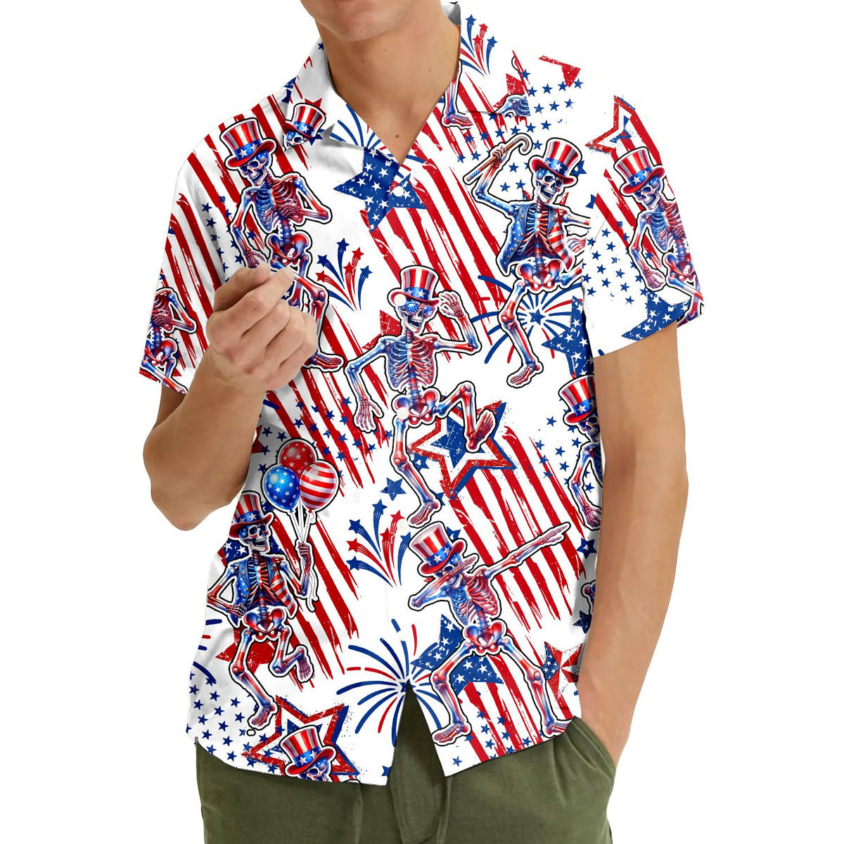 Second lifestyle view showing the patriotic skeletons design