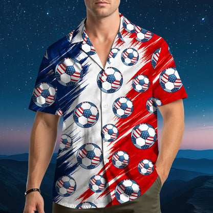 Final front view of the matching family hawaiian shirt in red, white, and blue