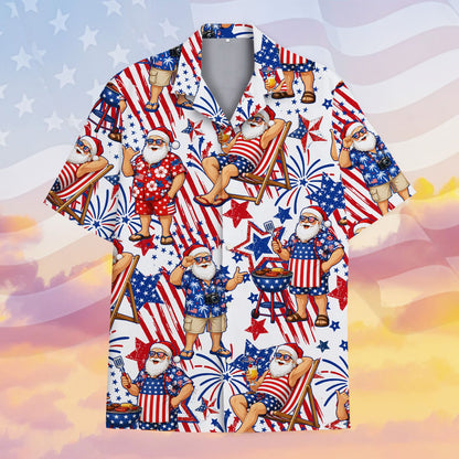 Front view of the matching family hawaiian shirt with red, white, and blue stars and stripes