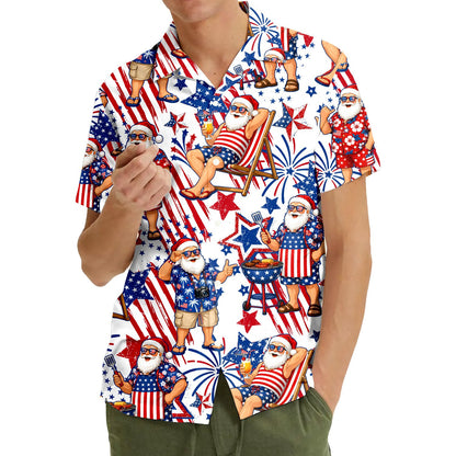 Third lifestyle image highlighting the vibrant red, white, and blue colors of the shirt