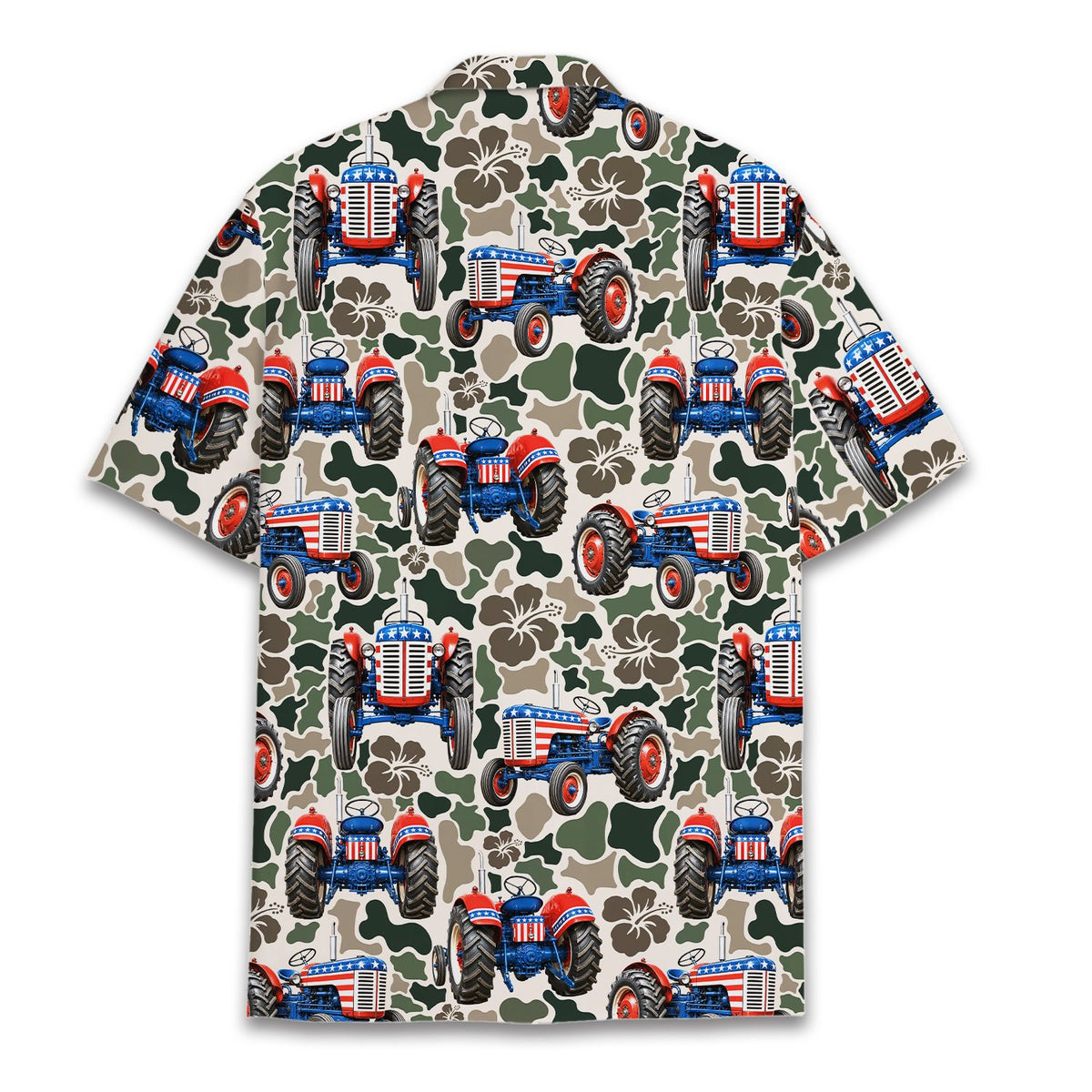 Patriotic tractor camo Hawaiian shirt back view