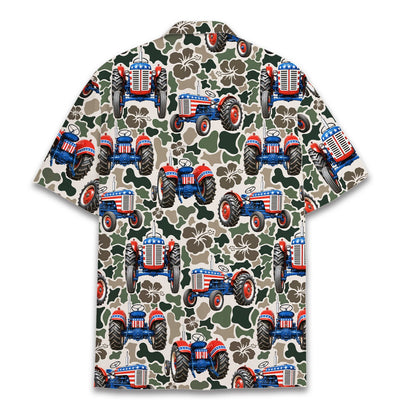 Patriotic tractor camo Hawaiian shirt back view