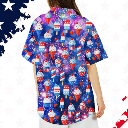 Back view of the patriotic treats hawaiian shirt