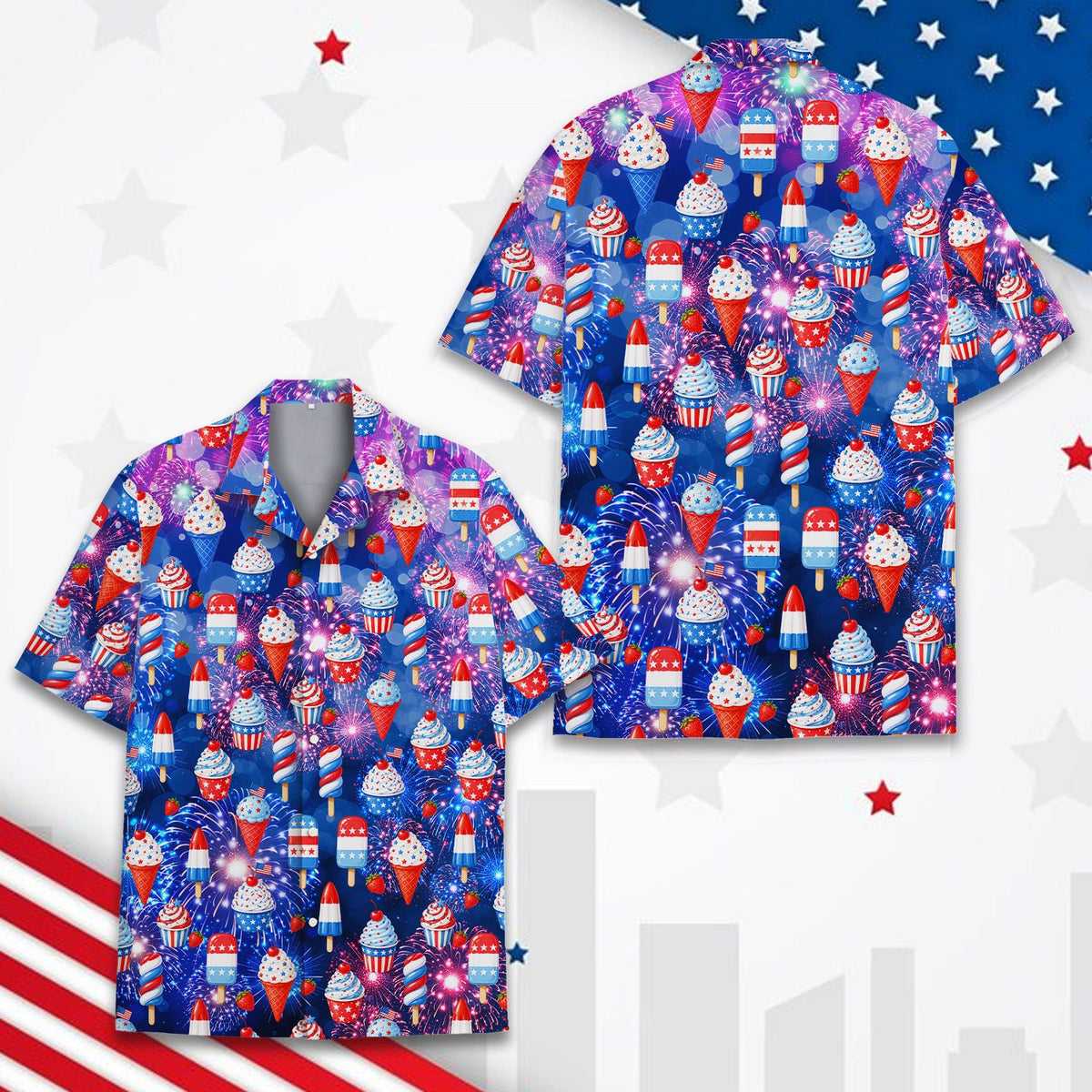 Close-up front view of the red, white, and blue popsicle design